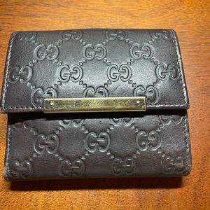 Gucci Guccissima compact women wallet brown lambskin